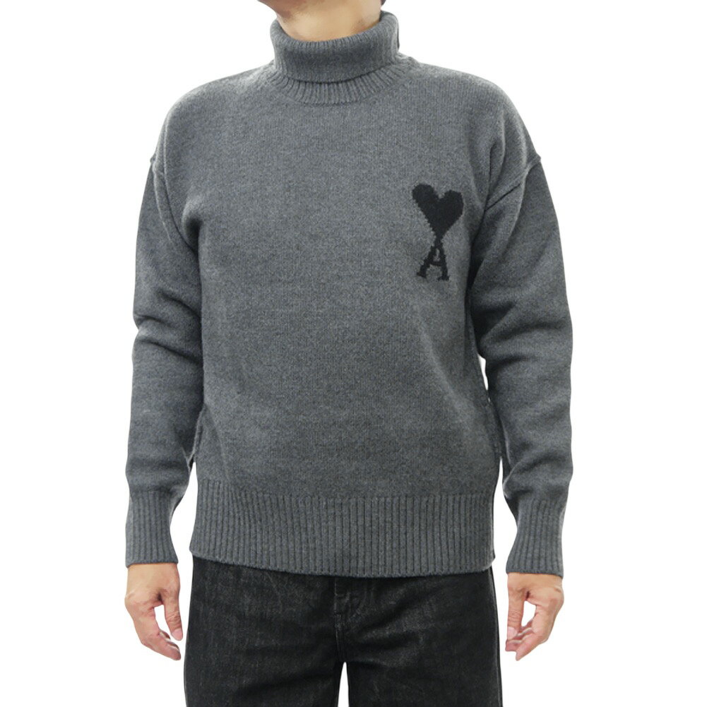 AMI PARIS アミパリス ファネルネック セーター ニット UKS839.018 長袖 メンズ グレー 2025秋冬新作