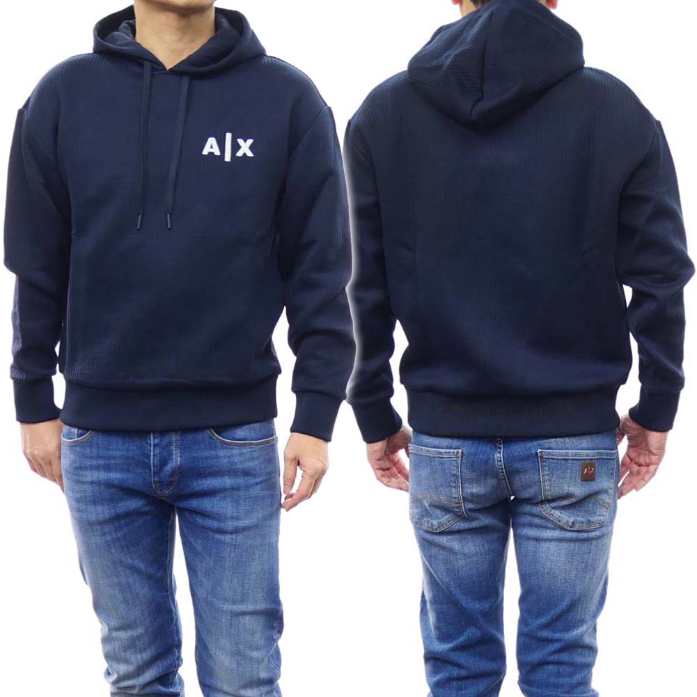 (アルマーニエクスチェンジ)ARMANI EXCHANGE メンズプルオーバーパーカー 6RZMJA ZJDNZ ネイビー