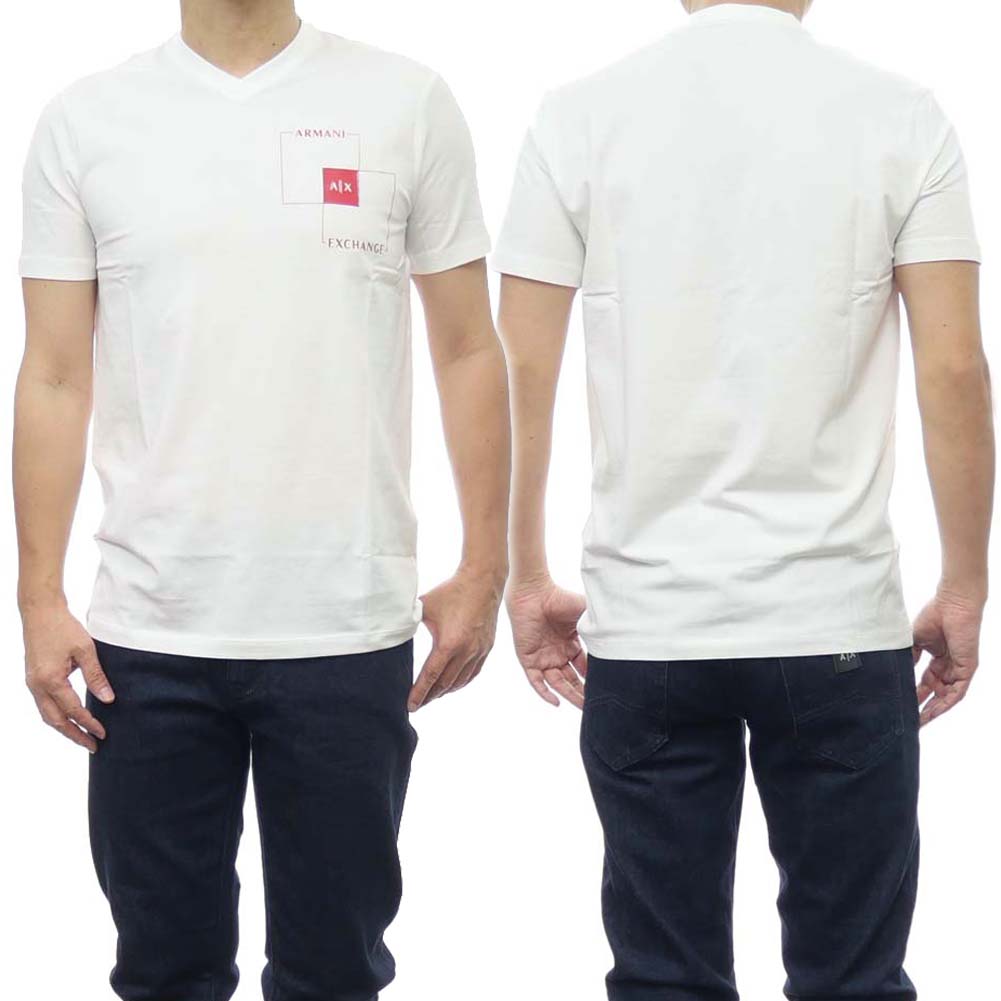 (アルマーニエクスチェンジ)ARMANI EXCHANGE メンズVネックTシャツ 3DZTHP ZJE6Z ホワイト /2024春夏新作