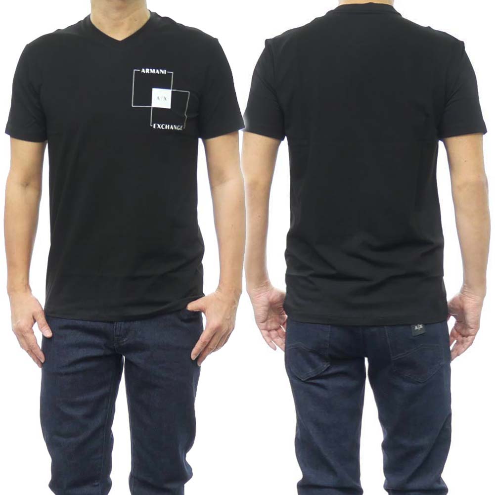 (アルマーニエクスチェンジ)ARMANI EXCHANGE メンズVネックTシャツ 3DZTHP ZJE6Z ブラック /2024春夏新作