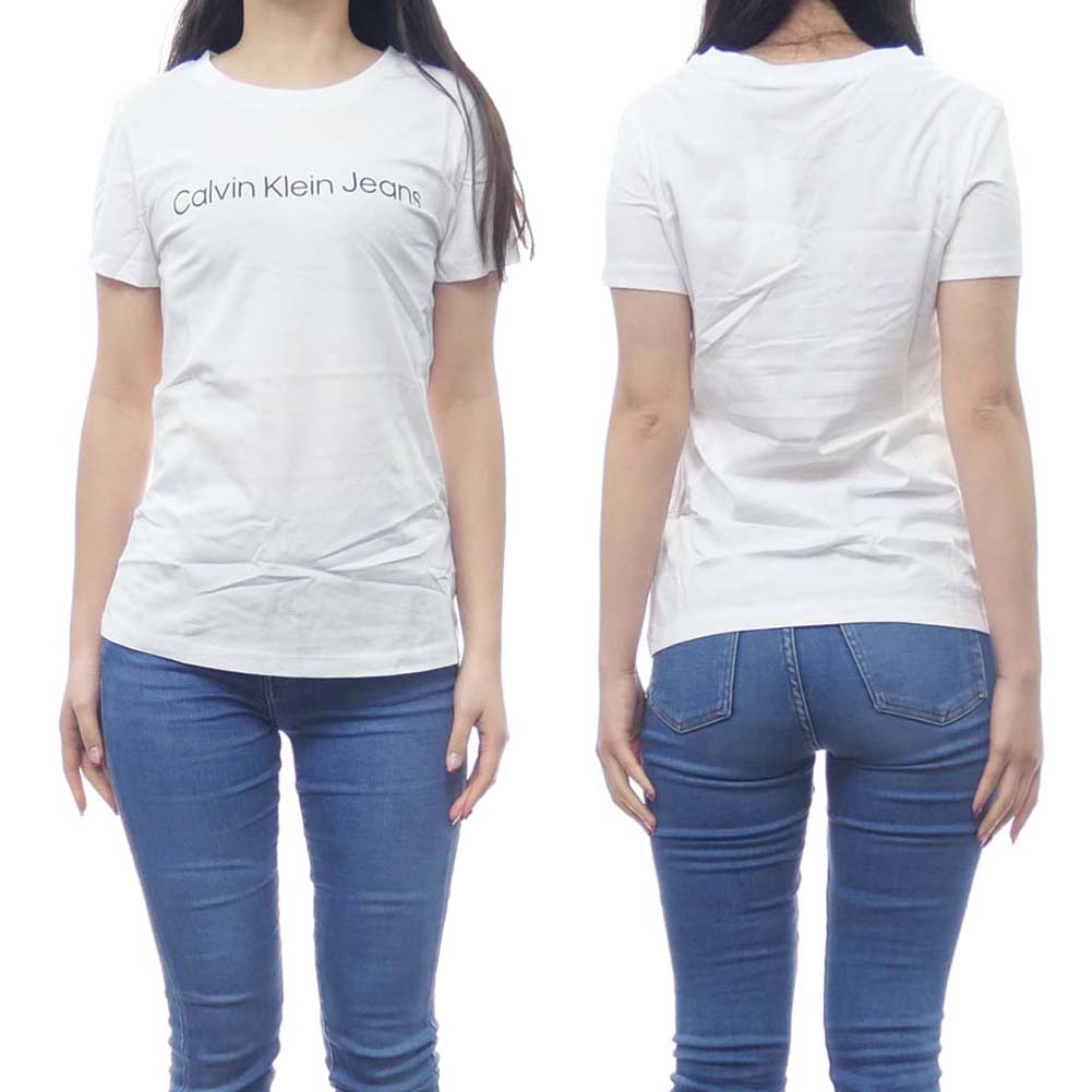 (カルバンクラインジーンズ)CALVIN KLEIN JEANS レディースクルーネックTシャツ J220253 ホワイト /2024春夏新作