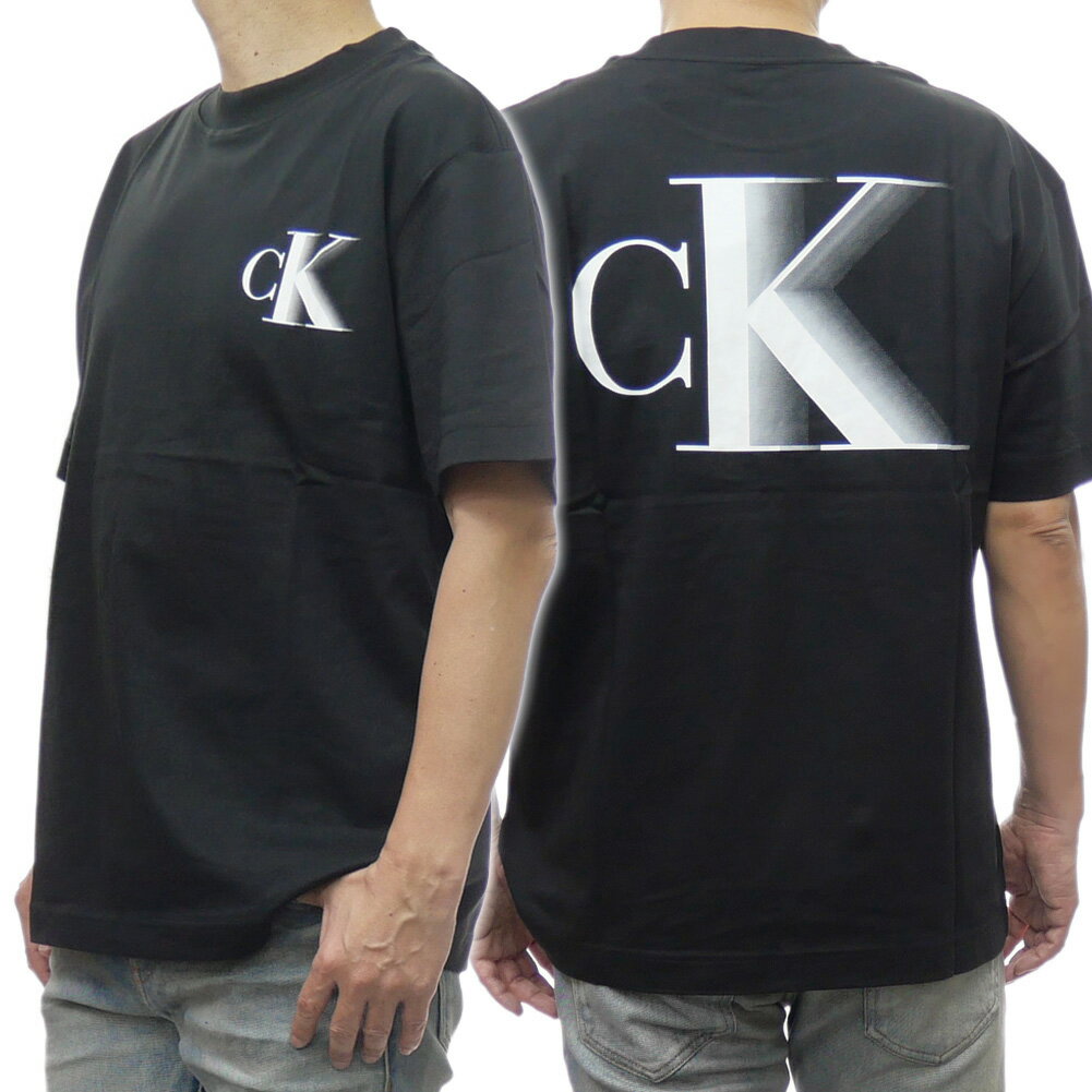 CALVIN KLEIN JEANS カルバンクラインジーンズ クルーネック Tシャツ J327475 半袖 ブランド ロゴ バックロゴ カジュアル スポーティ 普段使い コットン 大きいサイズ メンズ ブラック
