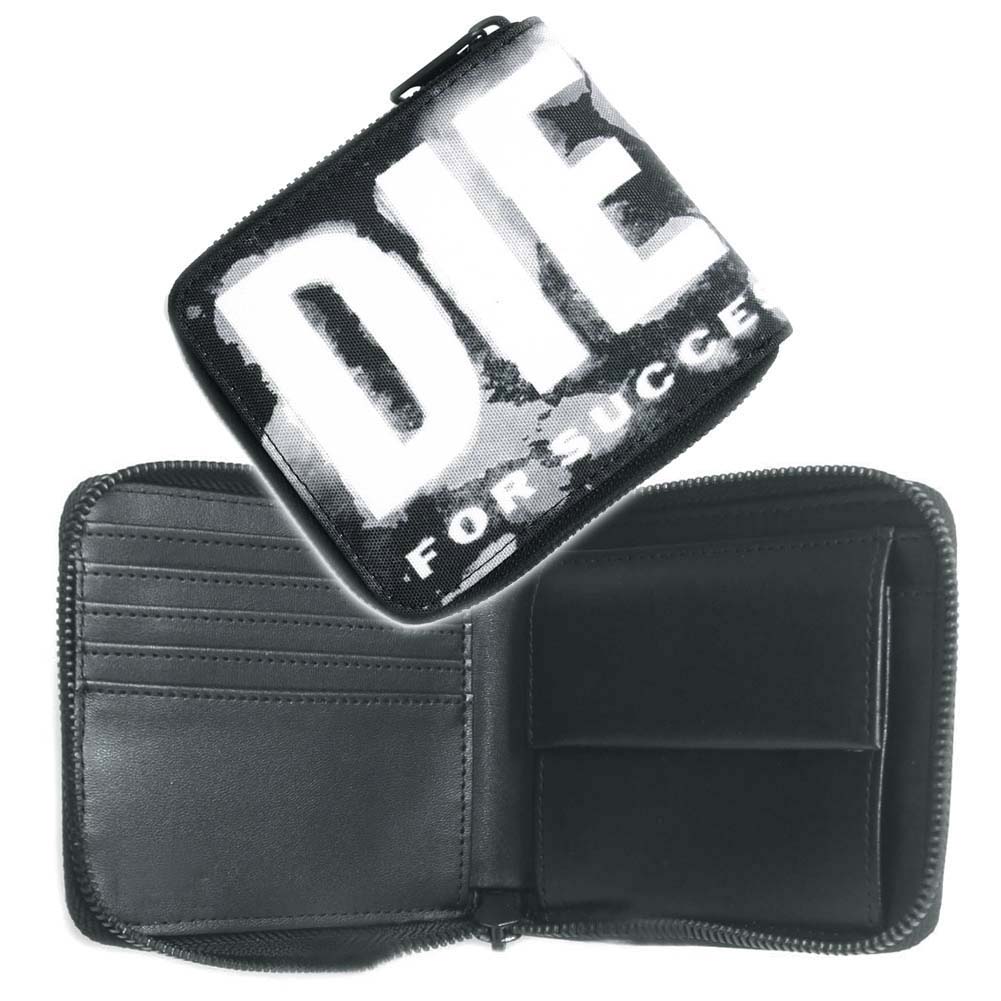 ディーゼル 二つ折り財布（メンズ） (ディーゼル)DIESEL メンズ二つ折り財布（小銭入れ付き） X09528 P5586 / BI-FOLD COIN ZIP XS ブラック /定番人気商品