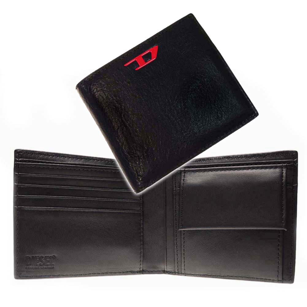 ディーゼル 二つ折り財布（メンズ） (ディーゼル)DIESEL メンズ二つ折り財布（小銭入れ付き） X09903 P3738 / RAVE BI-FOLD COINS ブラック /2024春夏新作