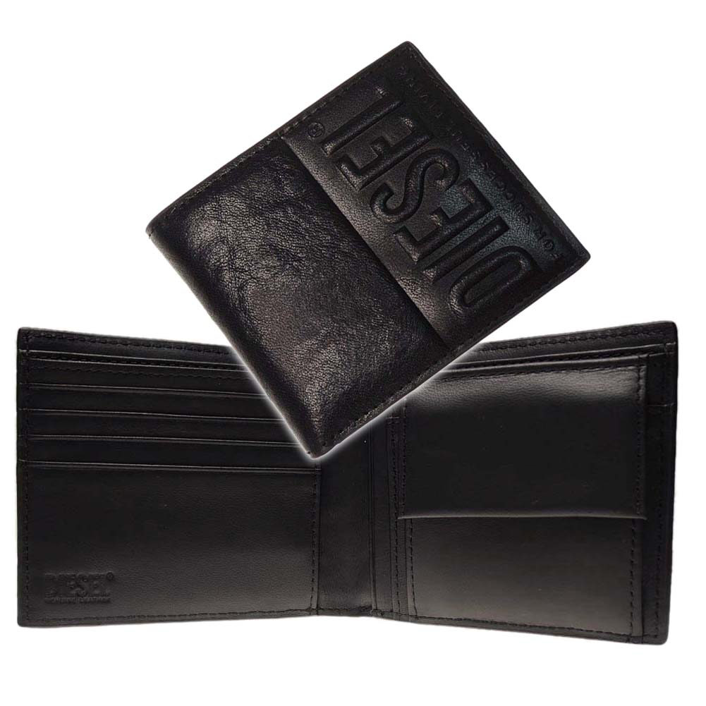 ディーゼル 二つ折り財布（メンズ） (ディーゼル)DIESEL メンズ二つ折り財布（小銭入れ付き） X09830 P0503 / DSL 3D BI-FOLD COINS ブラック /2024春夏新作