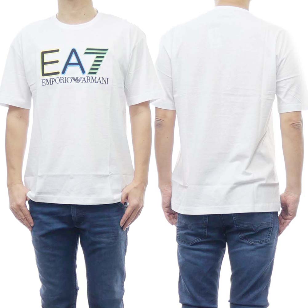 (エンポリオアルマーニ)EMPORIO ARMANI EA7 メンズクルーネックTシャツ 3RUT02 PJ02Z ホワイト×マルチカラー