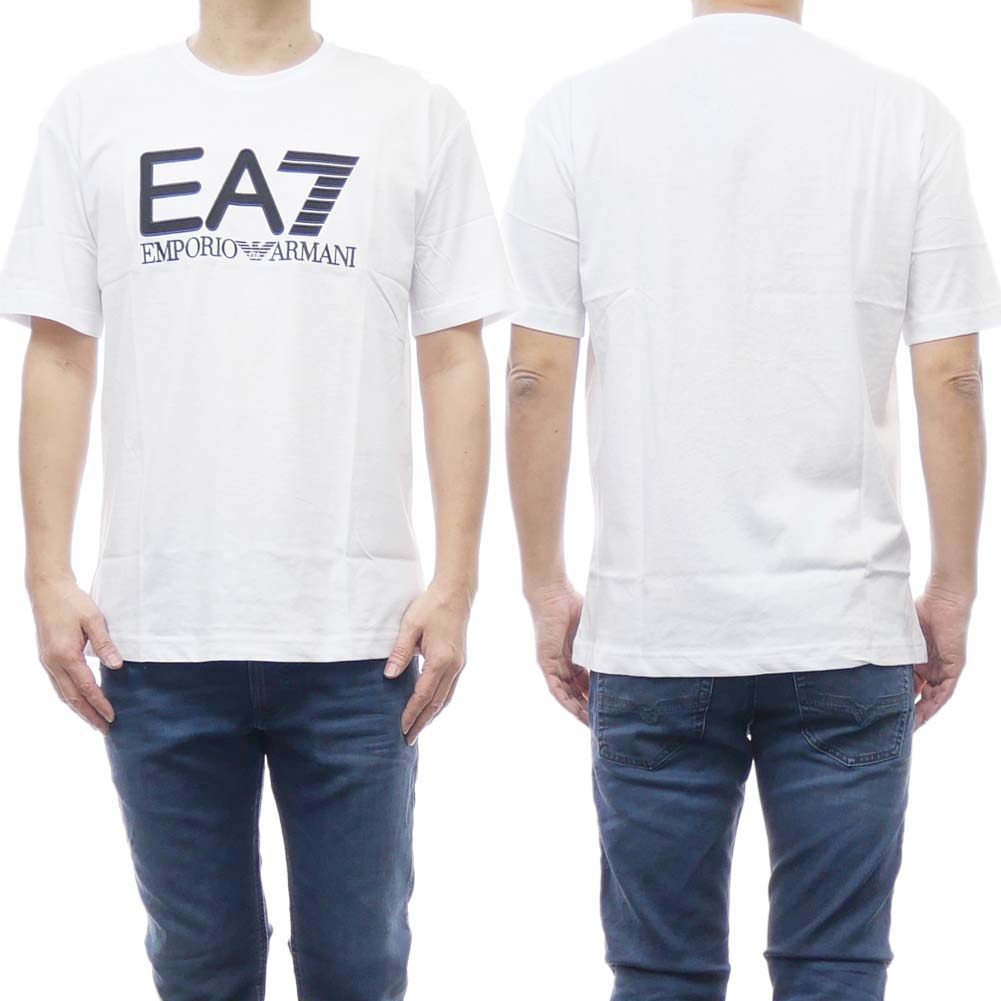 (エンポリオアルマーニ)EMPORIO ARMANI EA7 メンズクルーネックTシャツ 3RUT02 PJ02Z ホワイト×ブラック