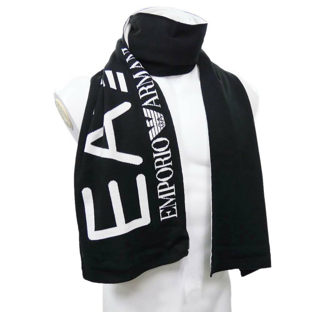 アルマーニ マフラー（メンズ） (エンポリオアルマーニ)EMPORIO ARMANI EA7 メンズニットマフラー 240128 CC200 ブラック