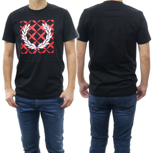 FRED PERRY フレッドペリー クルーネック Tシャツ M5627 CROSS STITCH PRINTED T-SHIRT メンズ ブラック FRED PERRY フレッドペリー クルーネック Tシャツ M5627 CROSS STITCH PRINTED T-SHIRT メンズ ブラック