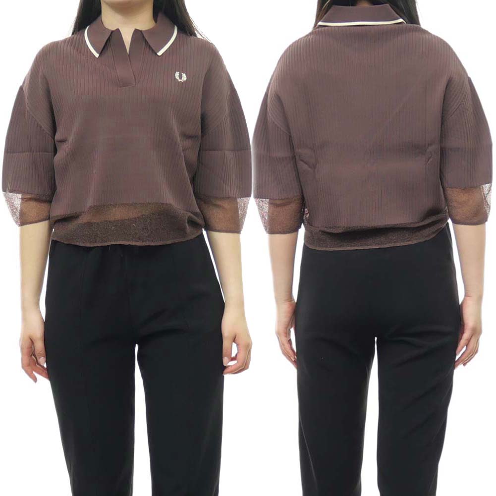 FRED PERRY フレッドペリー ニット ポロシャツ K7138 SHEER TRIM KNITTED SHIRT レディース ブラウン