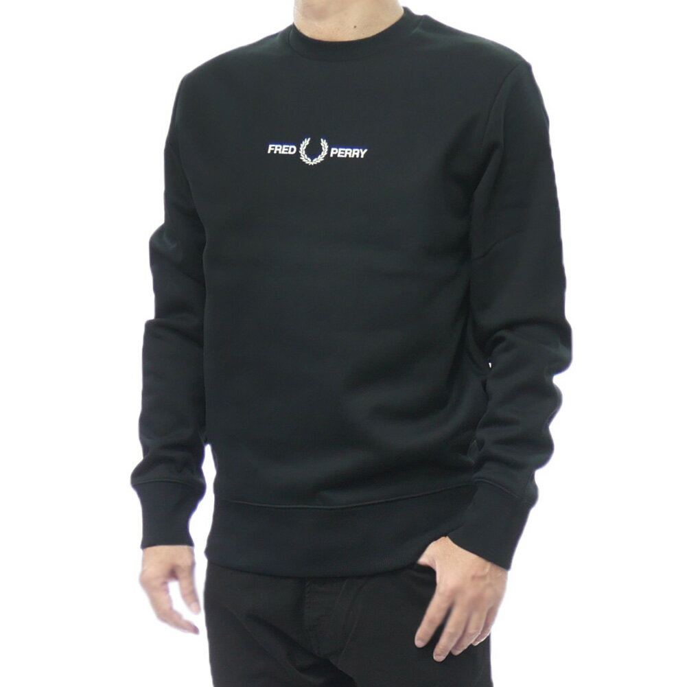 FRED PERRY フレッドペリー 裏起毛 トレーナー M4727 EMBROIDERED SWEATSHIRT 長袖 大きいサイズ メンズ ブラック 2025秋冬新作