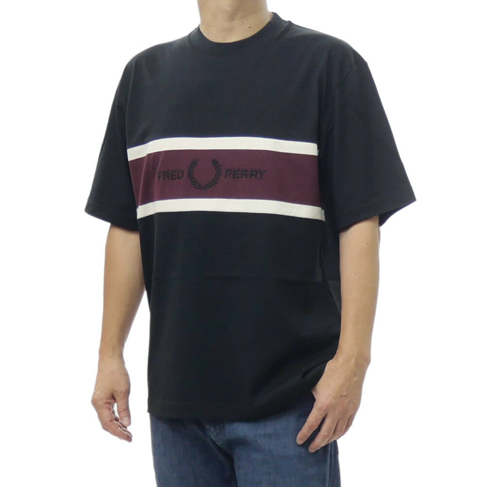 Shirts, T-Shirts - FRED PERRY フレッドペリー クルーネック Tシャツ M2405 / EMBROIDERED PANEL T-SHIRT メンズ ブラック 2026春夏新作