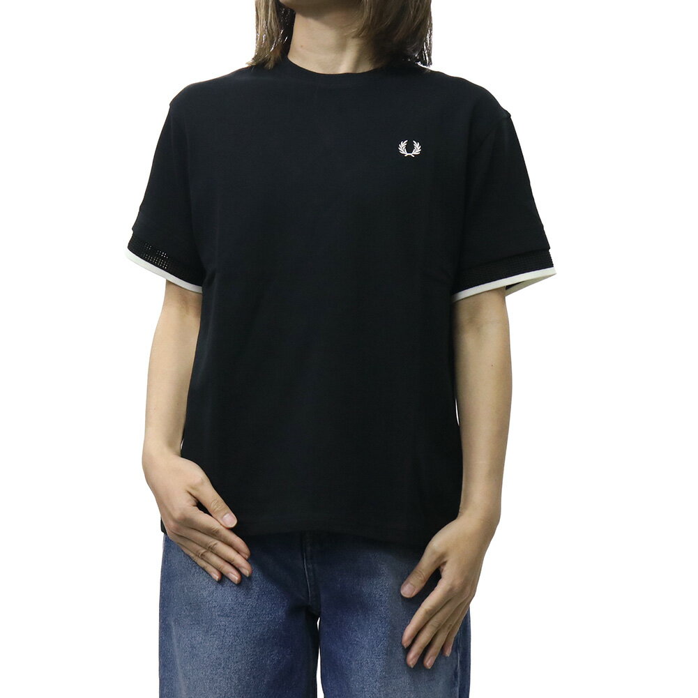Rakuten - FRED PERRY フレッドペリー クルーネックTシャツ G2167 / MESH CUFF PIQUE T-SHIRT レディース ブラック