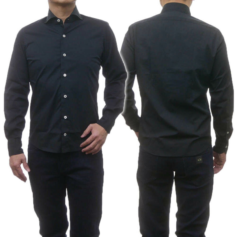 GIANNETTO ジャンネット カッタウェイシャツ AC999 VINCI FIT WASH メンズ ブラック
