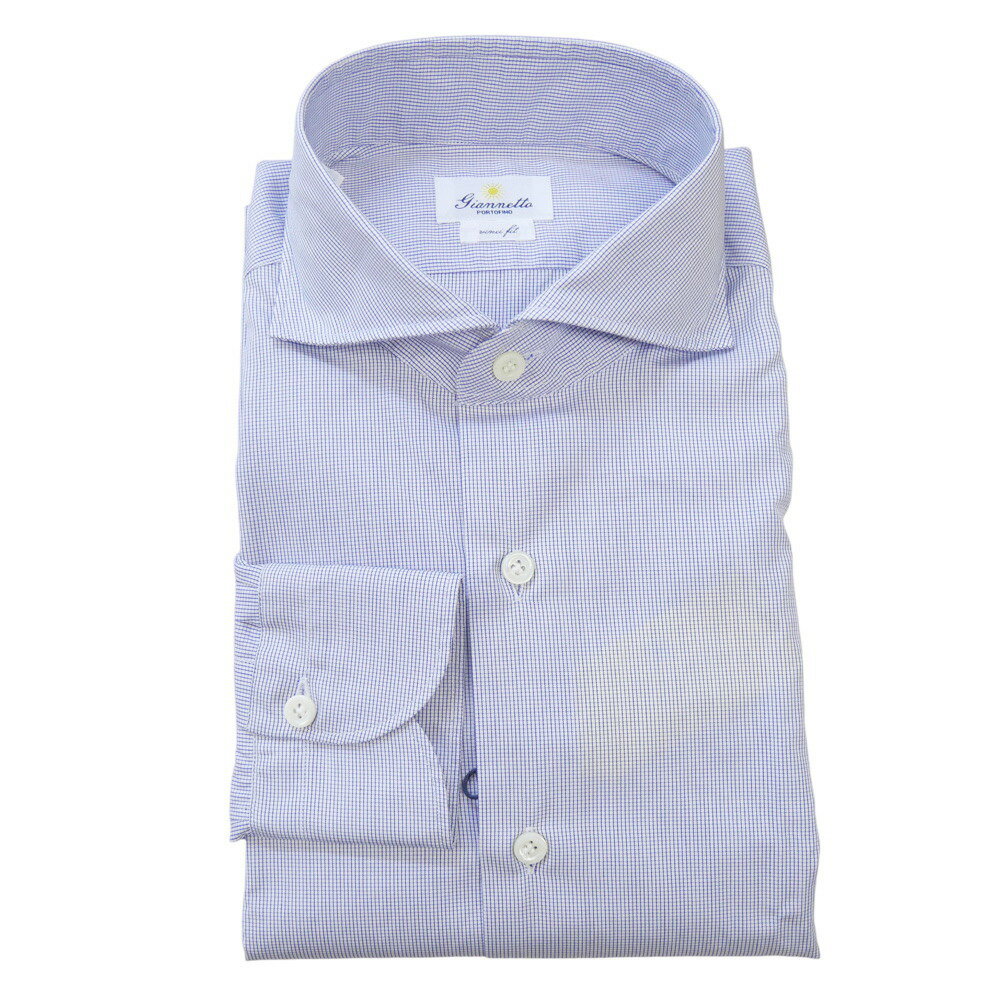 GIANNETTO ジャンネット カッタウェイシャツ 51231 WASH VINCI FIT 総柄 長袖 ブランド ロゴ ワンポイ..