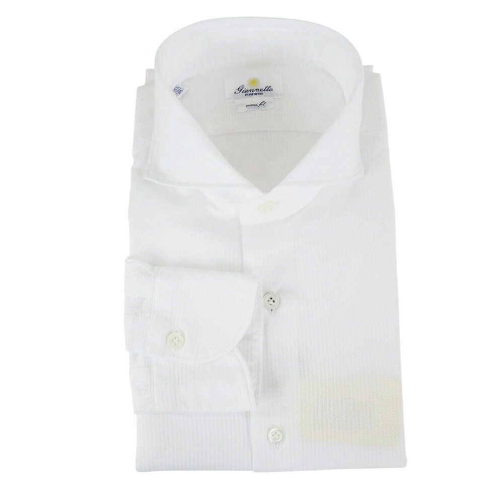 GIANNETTO ジャンネット カッタウェイシャツ AC160 VINCI FIT WASH 長袖 ブランド ロゴ ワンポイント ..