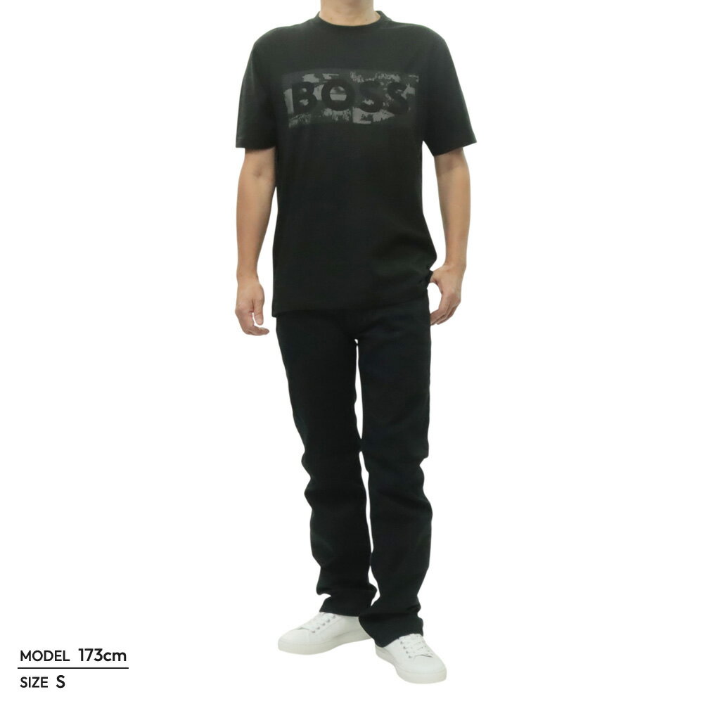 HUGO BOSS ヒューゴボス クルーネック Tシャツ 50559363 10278673/TS Globe Logo Pattern メンズ ブラック 2026春夏新作 2