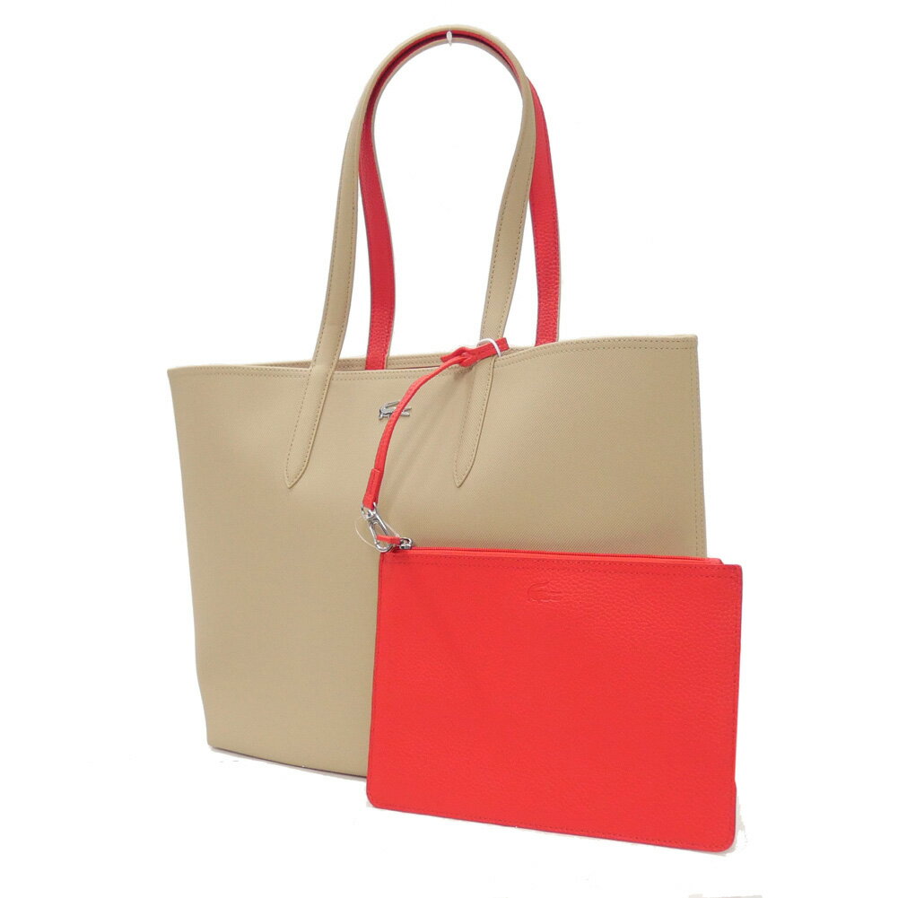 Rakuten - LACOSTE ラコステ 2way リバーシブル トートバッグ NF2142AA ブランド ロゴ ワンポイント カジュアル きれいめ ビジネス レディース ベージュ×レッド