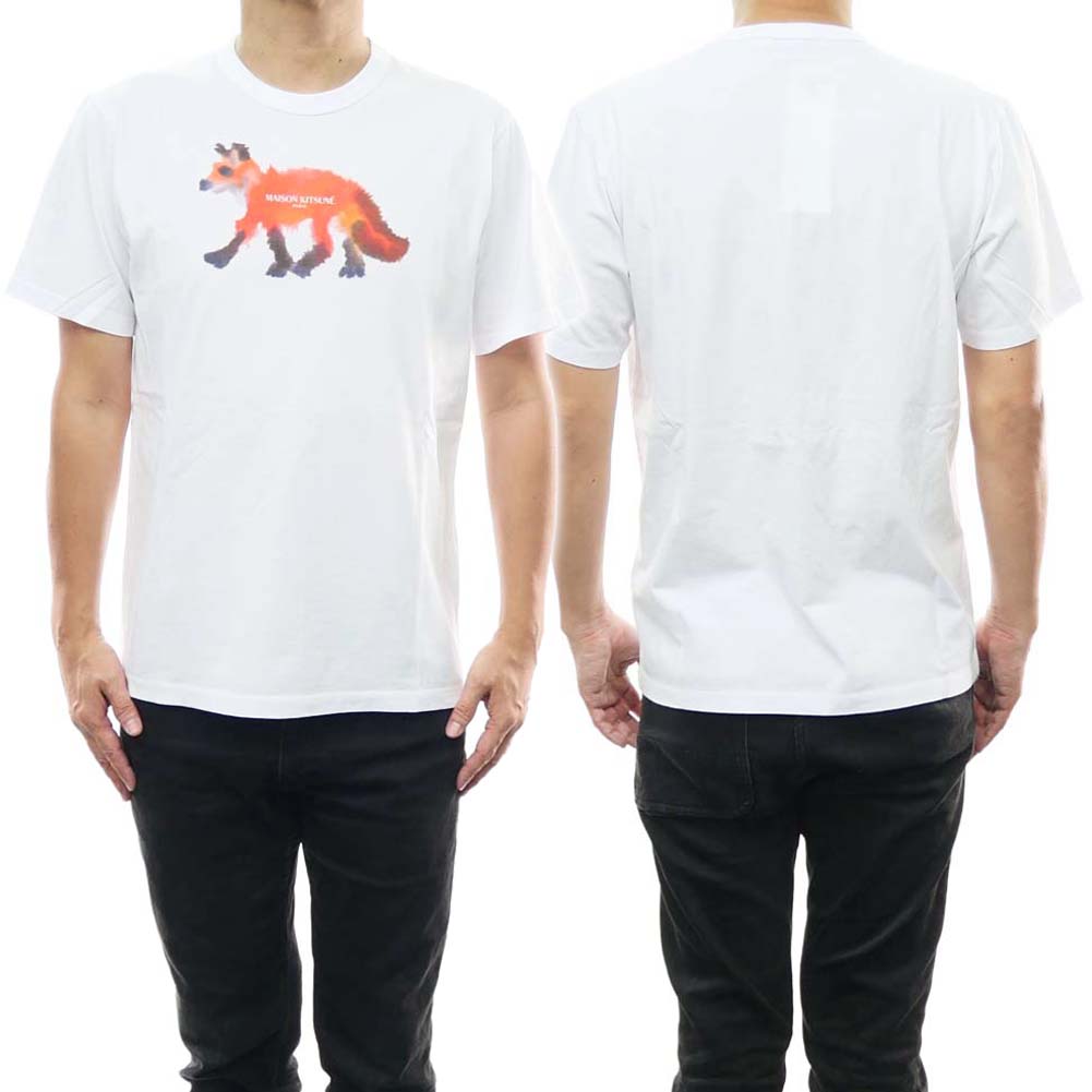 (メゾンキツネ)MAISON KITSUNE メンズクルーネックTシャツ KM00105KJ0008 / WILD FOX CLASSIC TEE-SHIRT ホワイト