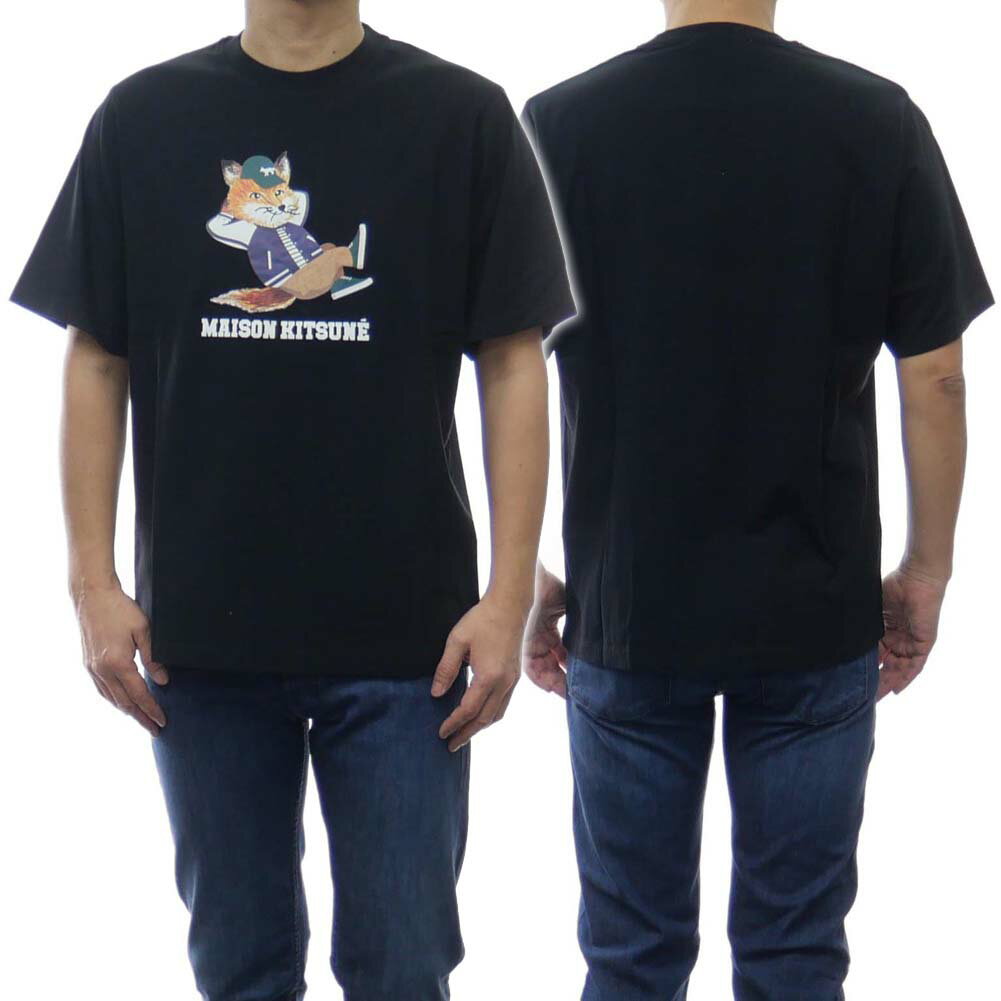 メゾンキツネ Tシャツ メンズ (メゾンキツネ)MAISON KITSUNE メンズクルーネックTシャツ KM00103KJ0008 / DRESSED FOX EASY TEE-SHIRT ブラック