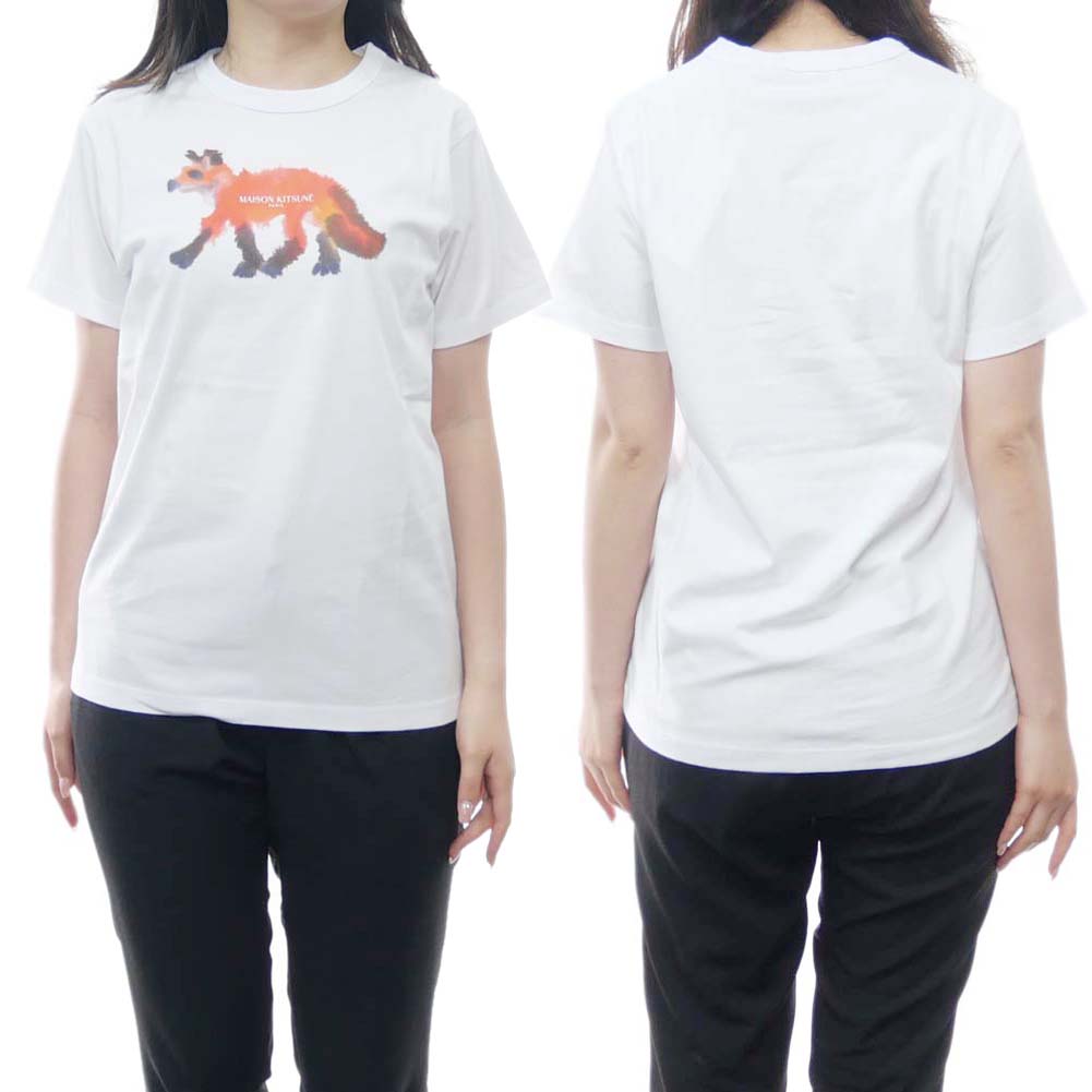 (メゾンキツネ)MAISON KITSUNE レディースクルーネックTシャツ KW00110KJ0008 / WILD FOX CLASSIC TEE-SHIRT ホワイト