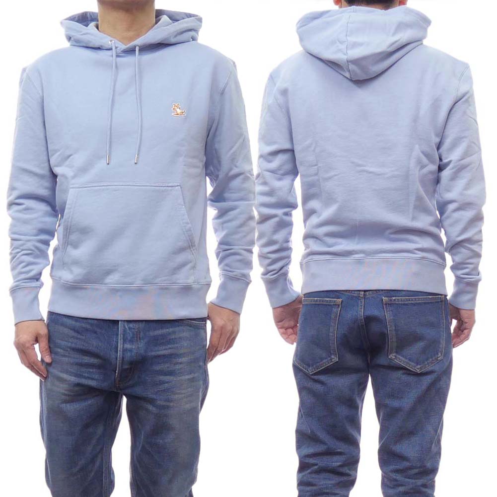 樂天商城 - MAISON KITSUNE メゾンキツネ メンズ パイル地プルオーバー パーカー LM00706 KM0001 CHILLAX PATCH REGULAR HOODIE パステルブルー