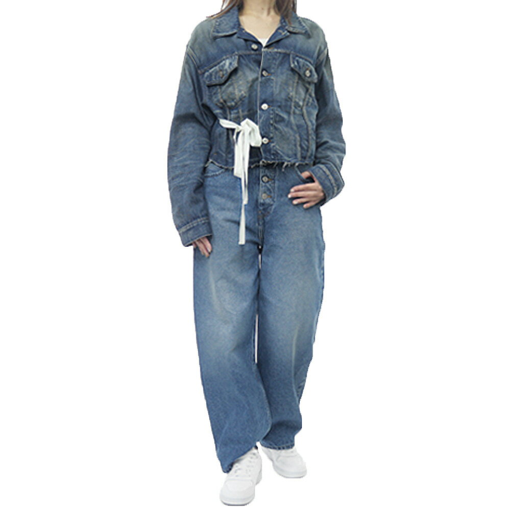 MM6 エムエムシックス デニムジャケット S52AM0340 M30017 2way Gジャン クロップド ジャケット アクセント ブランド ロゴ カジュアル 普段使い 上品 羽織り レディース インディゴブルー 2025秋冬新作