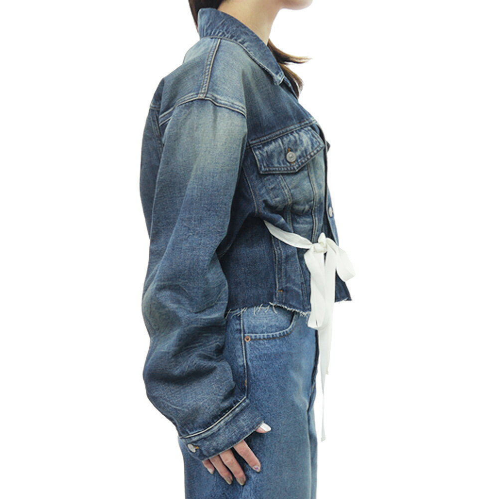 MM6 エムエムシックス デニムジャケット S52AM0340 M30017 2way Gジャン クロップド ジャケット アクセント ブランド ロゴ カジュアル 普段使い 上品 羽織り レディース インディゴブルー 2025秋冬新作