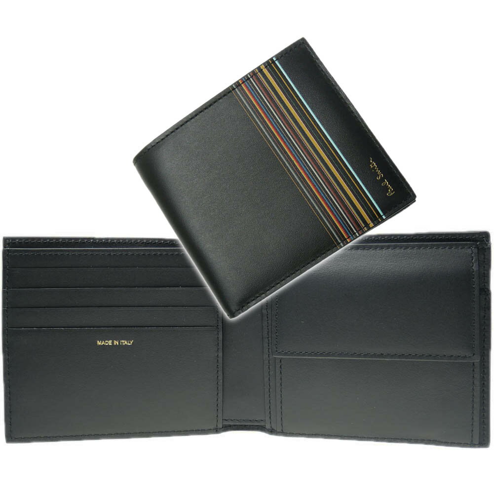 (ポールスミス)PAUL SMITH メンズ二つ折り財布（小銭入れ付き） M1A 4833 LFISIG ブラック /定番人気商品