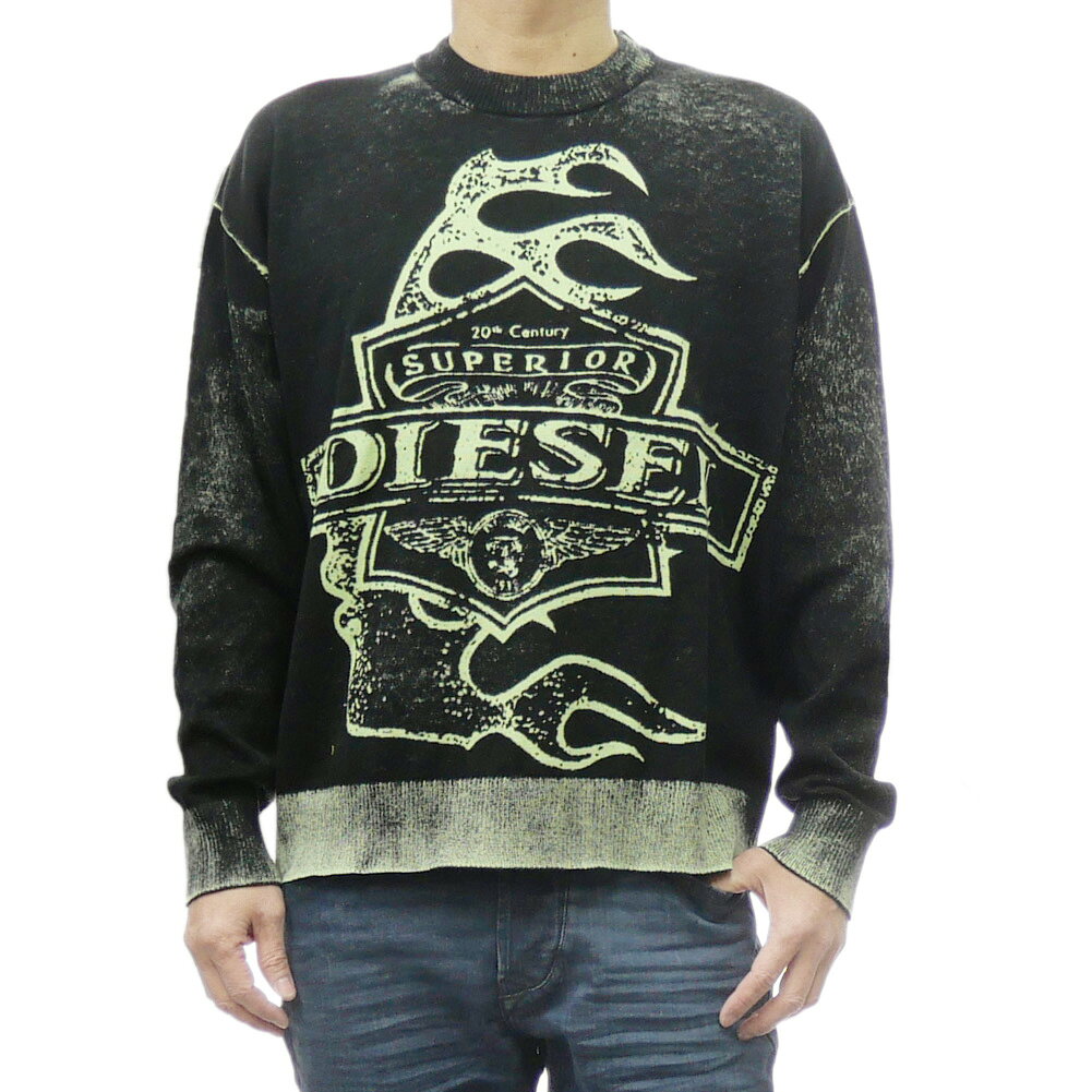DIESEL ディーゼル メンズ クルーネック ニット セーター A17507 0TKAU / K-BELEZ ブラック ヴィンテージ加工 丸首