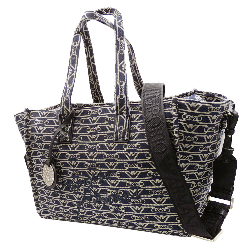 EMPORIO ARMANI エンポリオアルマーニ 2WAY ハンドバッグ EW000370 AF12993 総柄 ロゴ レディース ネイビー