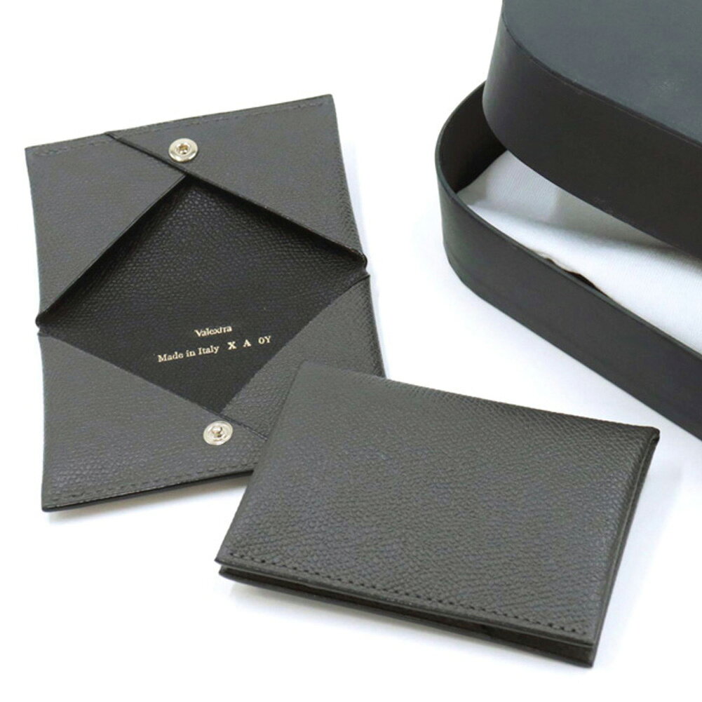 VALEXTRA ヴァレクストラ レザー カードケース SGNL0061028LOCPS99 / Card Case with Button ボタン付き カードホルダー 名刺入れ カーフスキン 牛革 本革 ダークグレー 2026秋冬新作