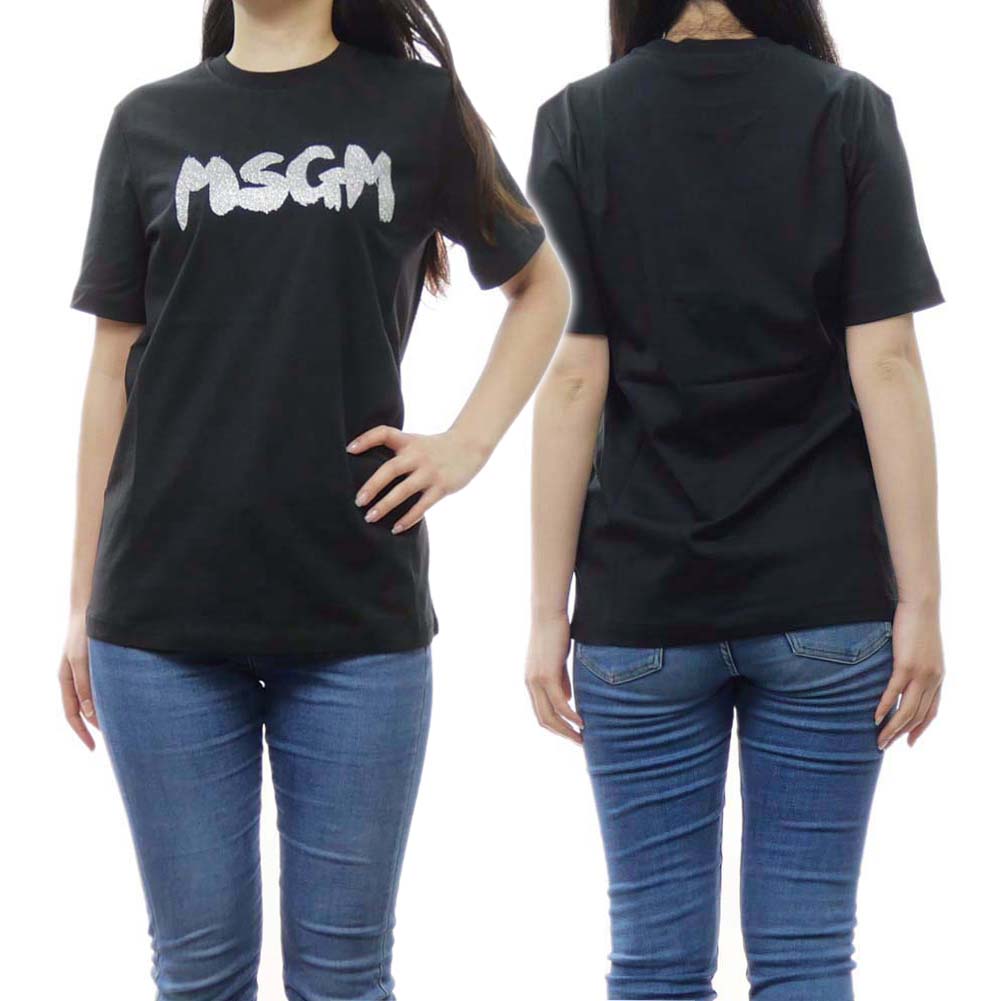 【楽天スーパーセール】MSGM エムエスジーエム レディース クルーネック Tシャツ 3641MDM138 247002 ブラック ロゴ レタード プリント tre-style-10048195 TRE STYLE パッケージ画像