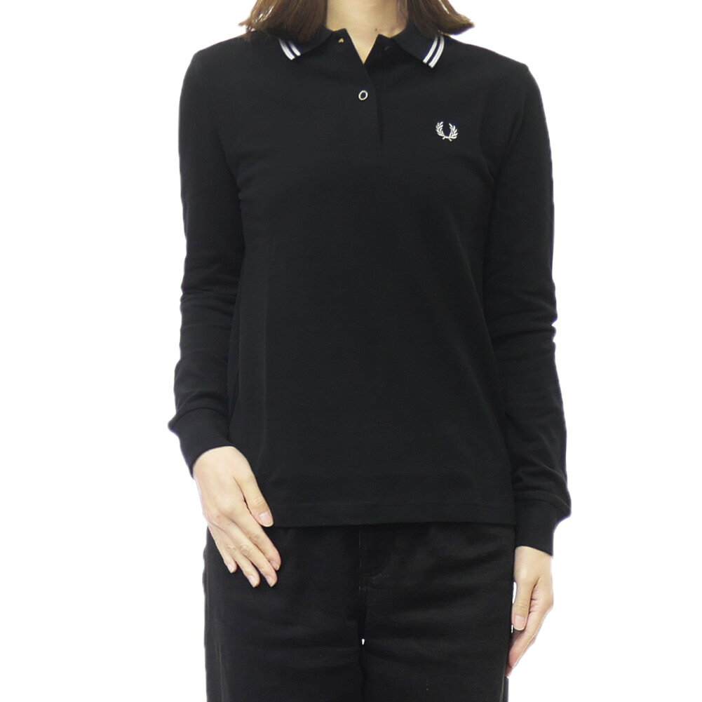 FRED PERRY フレッドペリー レディース 長袖ポロシャツ G3636 / TWIN TIPPED LS FP SHIRT ブラック 鹿の子 カノコ ロゴ刺繍 ロングスリーブ