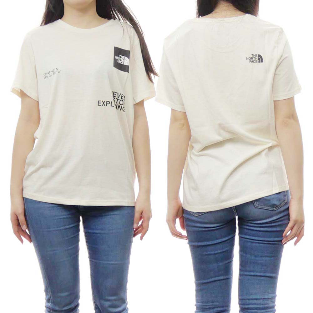 (ノースフェイス)THE NORTH FACE レディースクルーネックTシャツ NF0A882W / W FOUNDATION COORDINATES GRAPHIC TEE クリーム /2024春夏新作