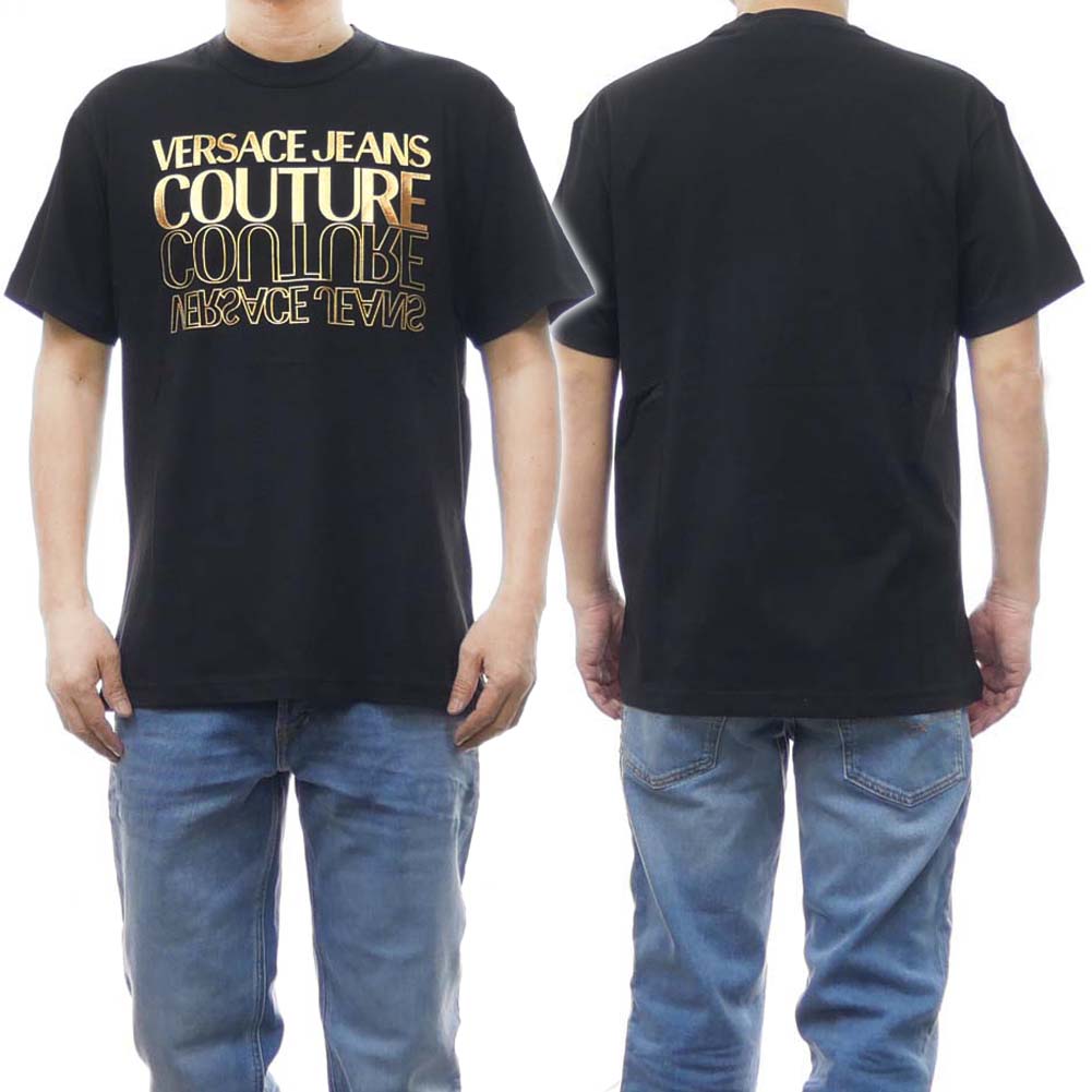 (ヴェルサーチェジーンズ)VERSACE JEANS メンズクルーネックTシャツ 76GAHT10 UP601 ブラック /2024春夏新作