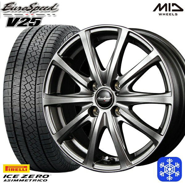 185/60R15 ヤリス ヴィッツ 2022〜2023年製 ピレリ アイスゼロアシンメトリコ MID V25 メタリックグレー 15インチ 5.5J 4H100 新品 スタッドレス1台分4本セット