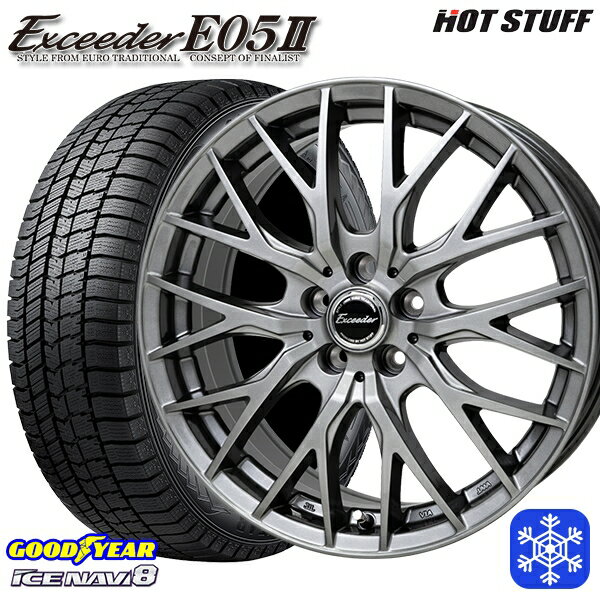 195/60R16 ウィッシュ イスト 2023〜2024年製 グッドイヤー アイスナビ8 HotStuff エクシーダー E05II ダークシルバー 16インチ 6.5J 5H100 スタッドレスタイヤホイール4本セット