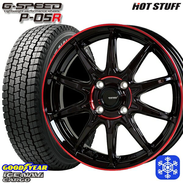 145R12 6PR （145/80R12） 2024〜2025年製 グッドイヤー アイスナビカーゴ HotStuff ジースピード P-05 BK/RED 12インチ 3.5J 4H100 新品 スタッドレス1台分4本セット