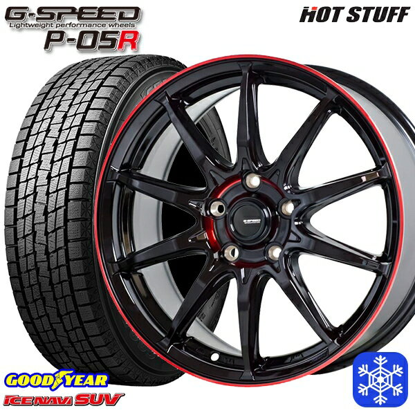 215/50R18 ヤリスクロス ジューク 2024〜2025年製 グッドイヤー アイスナビSUV HotStuff ジースピード P-05 BK/RED 18インチ 7.0J 5H114.3 新品 スタッドレス1台分4本セット