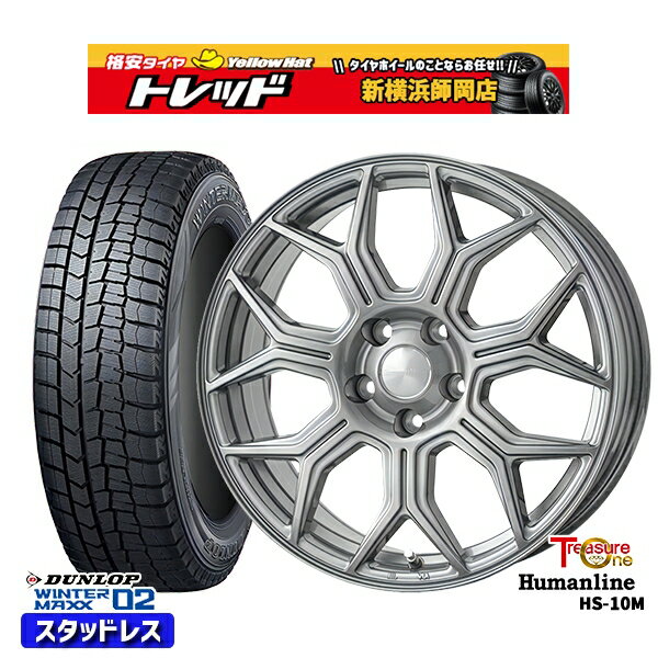 205/55R16 94T アクセラ リーフ 2023年製 ダンロップ ウィンターマックス WM02 ■ トレジャーワン ヒューマンライン HS-10M ダークグレー 16インチ 6.5J 5H114.3 スタッドレスタイヤホイール4本セット