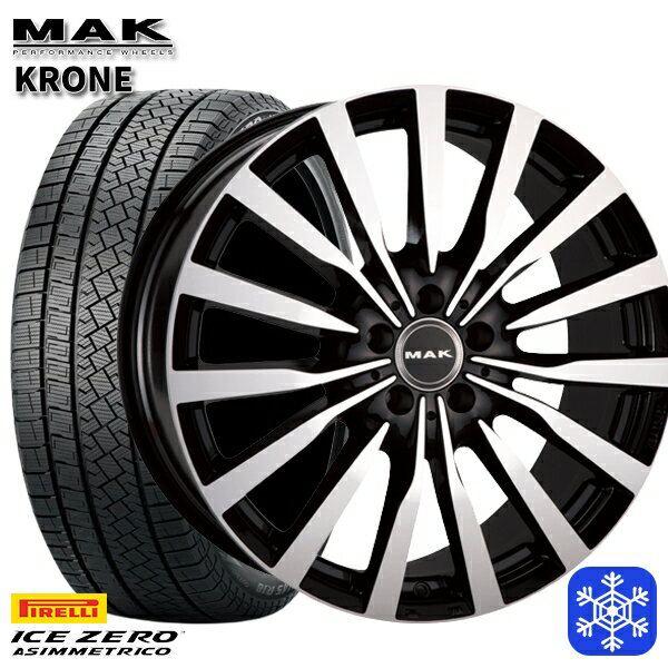 【取付対象】235/60R18 ベンツ GLCクーペ X253用 2022～2023年製 ピレリ アイスゼロアシンメトリコ MAK KRONE ブラックミラー 18インチ 8.0J 5H112 41 スタッドレスタイヤホイール4本セット