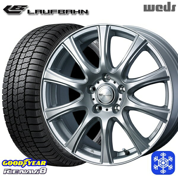 195/60R16 ウィッシュ イスト 2023〜2024年製 グッドイヤー アイスナビ8 Weds ウェッズ ラウフバーン シルバー 16インチ 6.5J 5H100 スタッドレスタイヤホイール4本セット