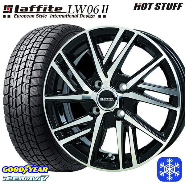 【取付対象】175/65R14 ヴィッツ デミオ 2023年製 グッドイヤー アイスナビ7 HotStuff ラフィット LW06 BK/P 14インチ 5.5J 4穴 100 スタッドレスタイヤホイール4本セット 送料無料