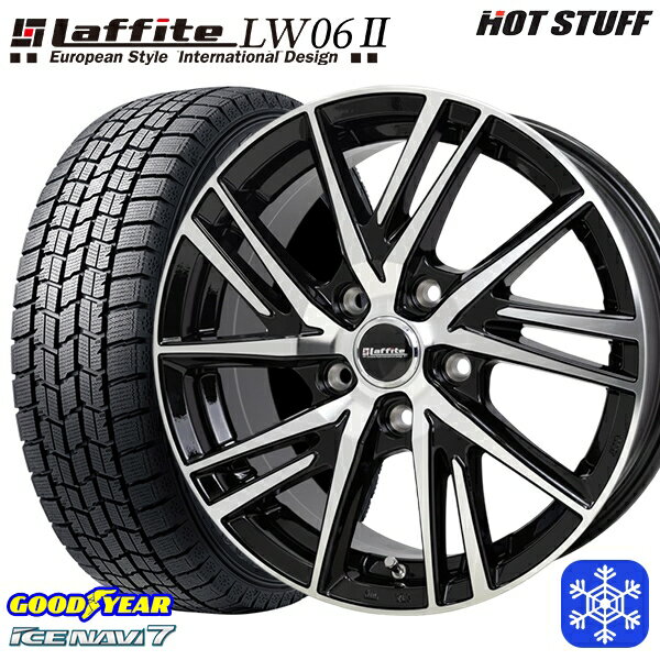 【取付対象】215/60R16 ヤリスクロス ヴェゼル 2023年製 グッドイヤー アイスナビ7 HotStuff ラフィット LW06-2 BK/P 16インチ 6.5J 5H114.3 スタッドレスタイヤホイール4本セット