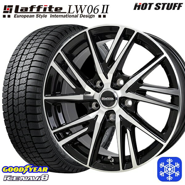 【取付対象】205/55R16 アクセラ リーフ 2022〜2023年製 グッドイヤー アイスナビ8 HotStuff ラフィット LW06-2 BK/P 16インチ 6.5J 5H114.3 スタッドレスタイヤホイール4本セット