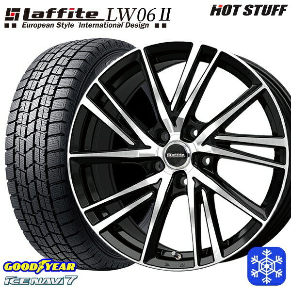 225/45R18 クラウン レヴォーグ 2023〜2024年製 グッドイヤー アイスナビ7 NAVI7 HotStuff ラフィット LW06-2 BK/P 18インチ7.0J 5H114.3 新品 スタッドレス1台分4本セット