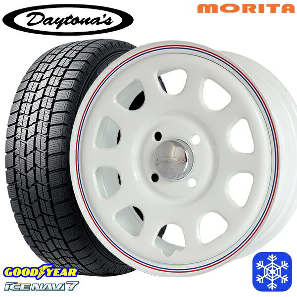 165/55R14 モコ ルークス 2024〜2025年製 グッドイヤー アイスナビ7 NAVI7 MRT DAYTONA'S G2 デイトナズ ホワイト 14インチ 5.0J 4H100+42 新品 スタッドレス1台分4本セット