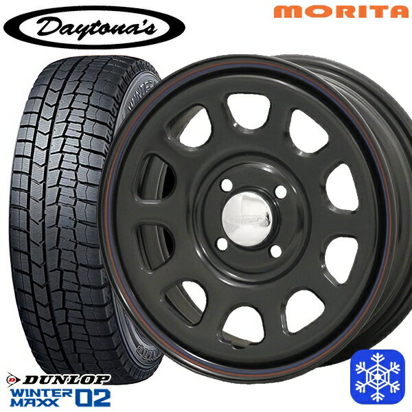 【取付対象】155/65R14 N-BOX タント 2023年製 ダンロップ ウィンターマックス WM02 MRT DAYTONA'S デイトナ ブラック 14インチ 5.0J 4穴 100 スタッドレスタイヤホイール4本セット 送料無料