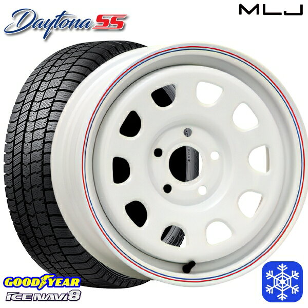 195/65R15 ルノーカングーKW系 2024〜2025年製 グッドイヤー アイスナビ8 NAVI8 MLJ デイトナSS トリコロールホワイト（レッド/ブルーライン） 15インチ 6.0J 5H108 +30 新品 スタッドレス1台分4本セット